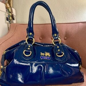 Unique Coach Patent Leather Navy Satchel Bag